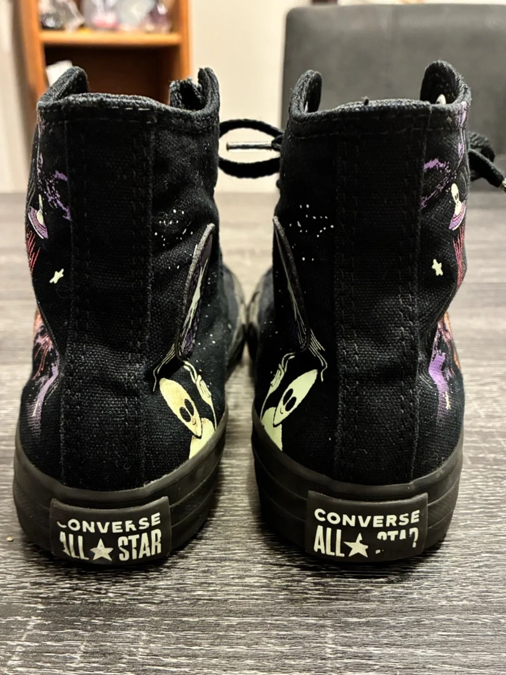 🛸 Converse All Star Alien UFO High Top Sneakers Youth Size 2 Black Halloween